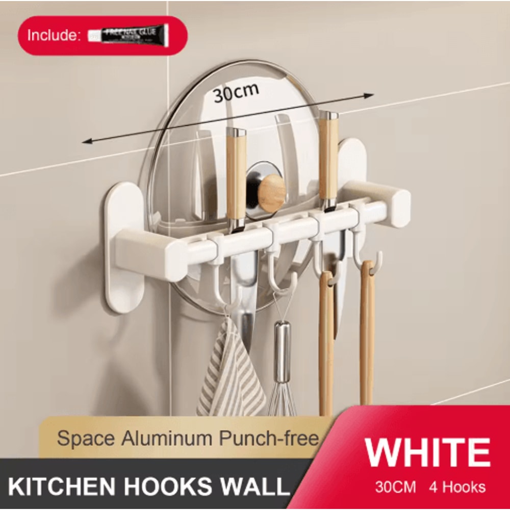 NoDrill Wall Mounted Kitchen Hook Rack With Storage Rail Organizer 8