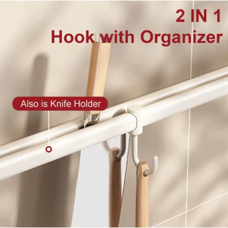 NoDrill Wall Mounted Kitchen Hook Rack With Storage Rail Organizer 11