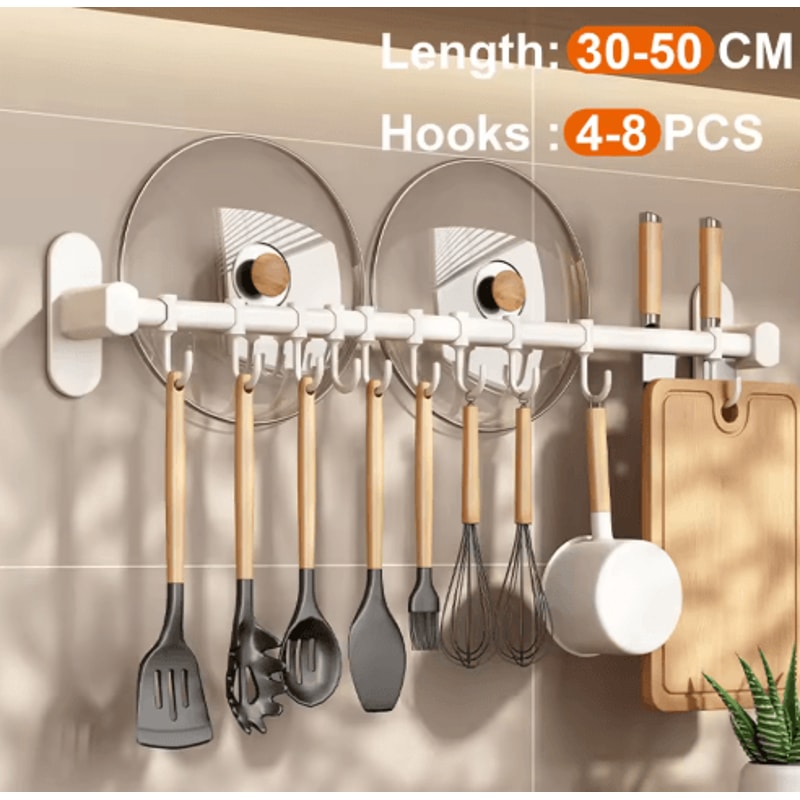 NoDrill Wall Mounted Kitchen Hook Rack With Storage Rail Organizer 14