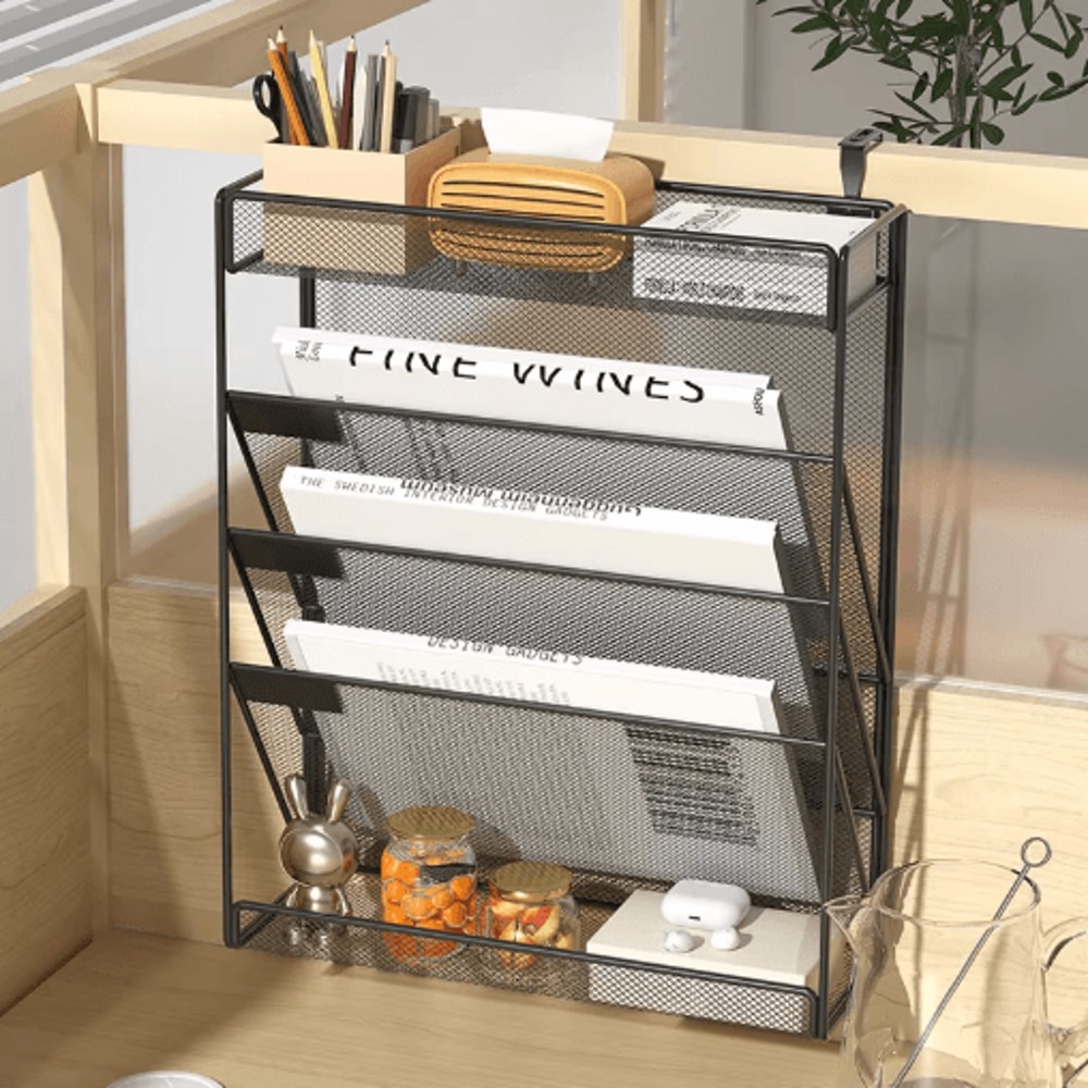 5Tier Mesh Desk File Organizer Rack With Wall Mount Option 0