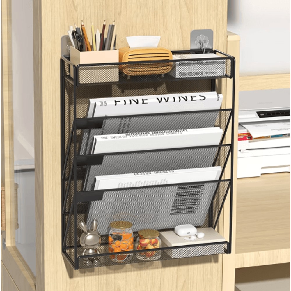 5Tier Mesh Desk File Organizer Rack With Wall Mount Option 8