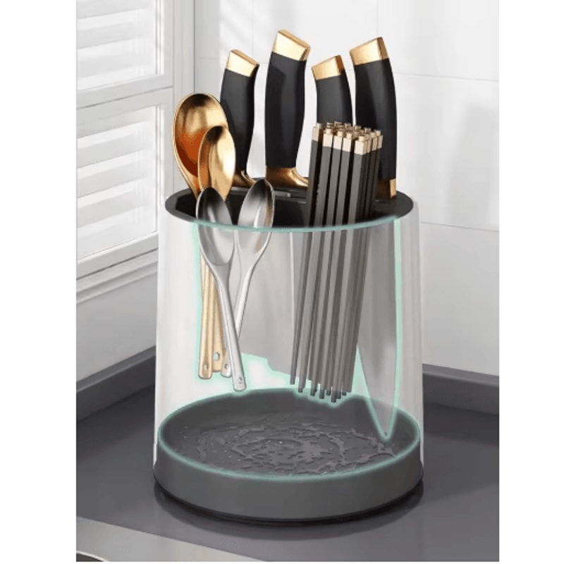 360 Rotating Knife Holder Stand With Multifunctional Utensil Storage 3