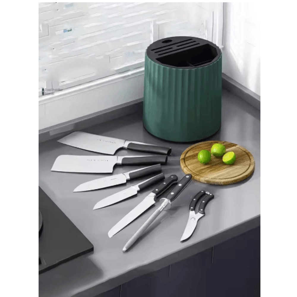 360 Rotating Knife Holder Stand With Multifunctional Utensil Storage 5