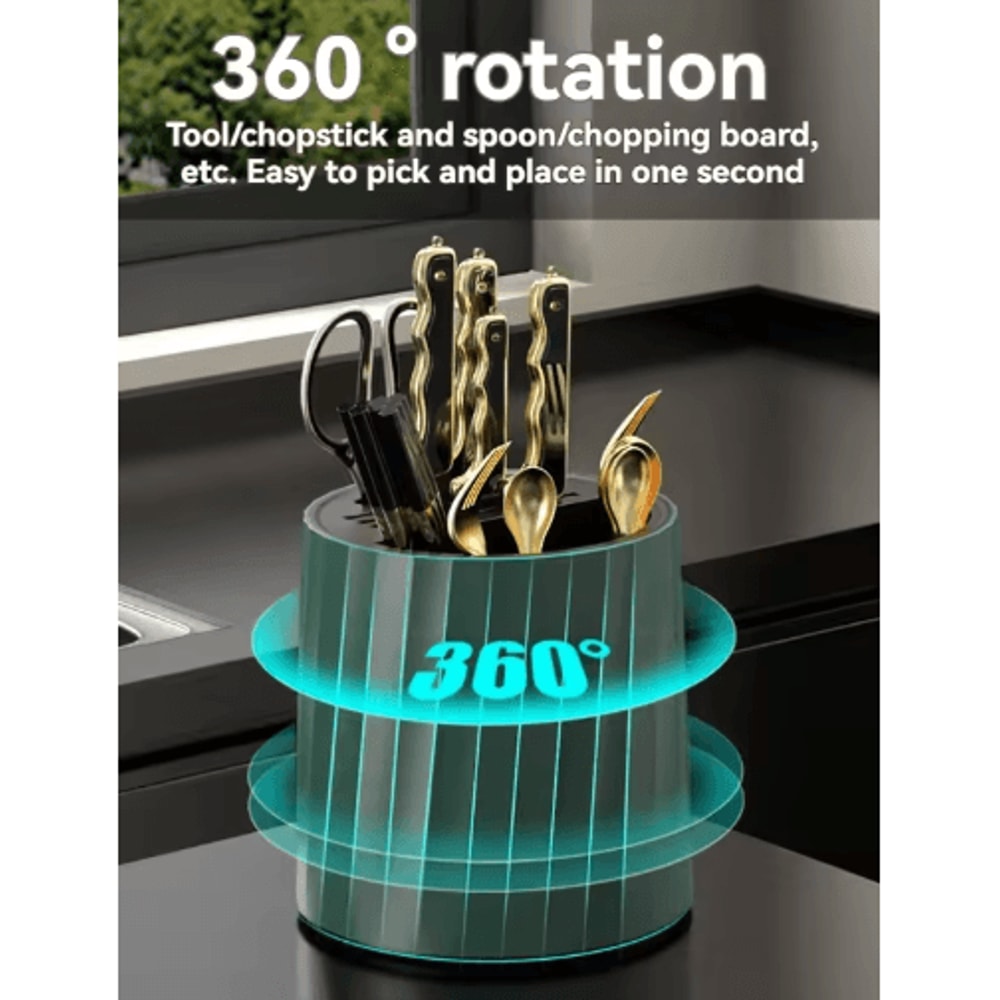 360 Rotating Knife Holder Stand With Multifunctional Utensil Storage 6