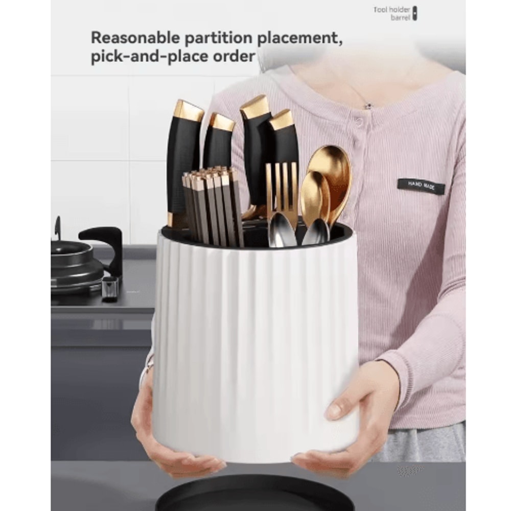 360 Rotating Knife Holder Stand With Multifunctional Utensil Storage 7