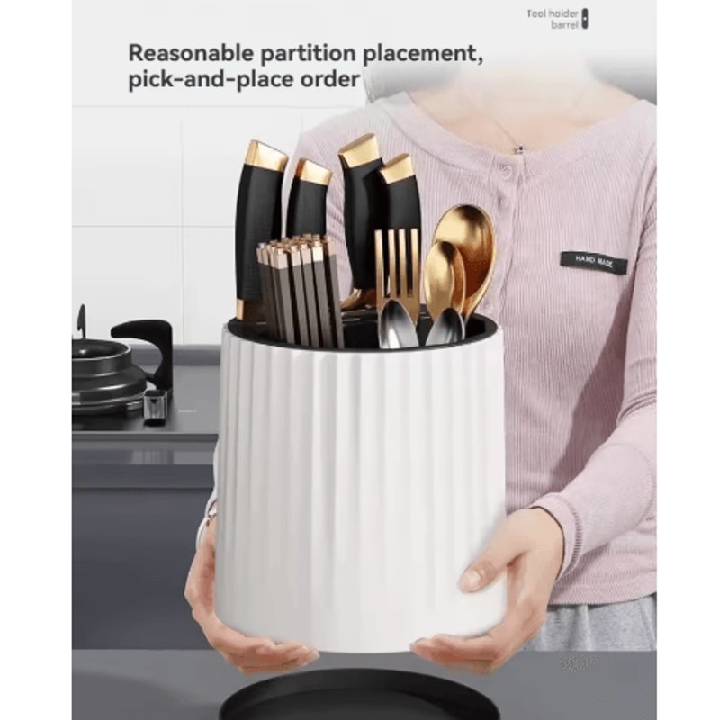 360 Rotating Knife Holder Stand With Multifunctional Utensil Storage 7