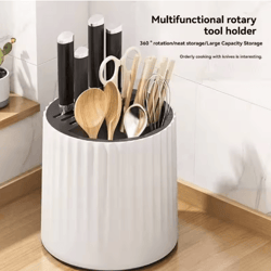 360° rotating knife holder stand with multifunctional utensil storage