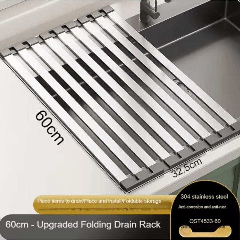 304 Stainless Steel Foldable Telescopic Sink Drain Rack 1