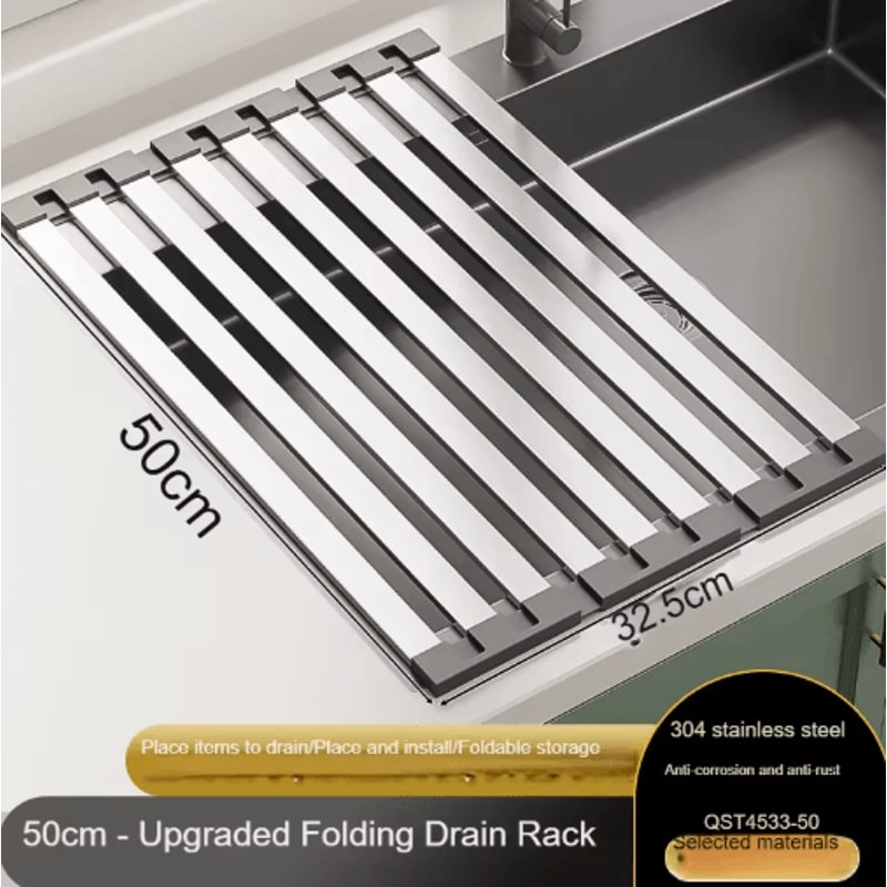 304 Stainless Steel Foldable Telescopic Sink Drain Rack 2