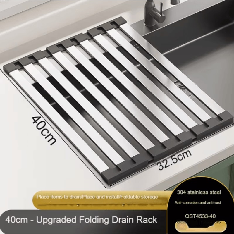 304 Stainless Steel Foldable Telescopic Sink Drain Rack 4