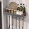 Wall Mount Utensil Holder Multifunctional Spice Organizer Shelf With Hooks 5