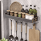 Wall Mount Utensil Holder Multifunctional Spice Organizer Shelf With Hooks 6