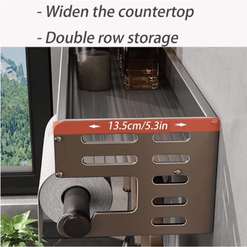 Wall Mount Utensil Holder Multifunctional Spice Organizer Shelf With Hooks 9