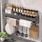 Wall Mount Utensil Holder Multifunctional Spice Organizer Shelf With Hooks 0