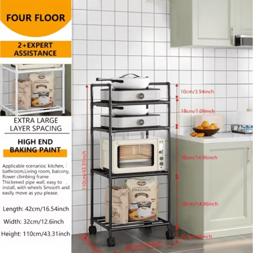 MultiLayer Floor Standing Kitchen Rack With Microwave Storage Shelf 4