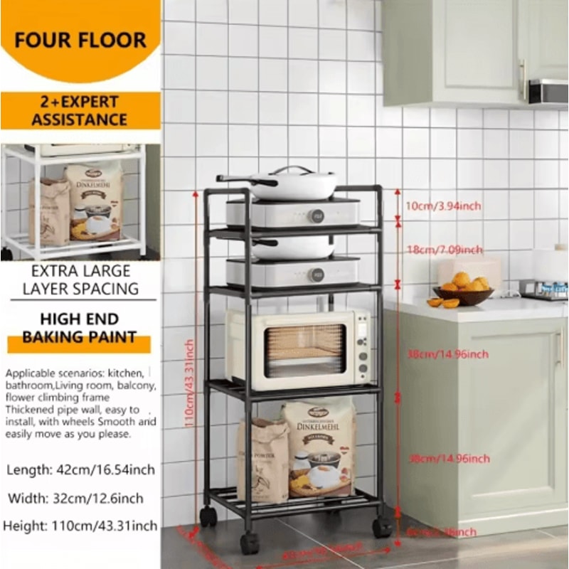 MultiLayer Floor Standing Kitchen Rack With Microwave Storage Shelf 4