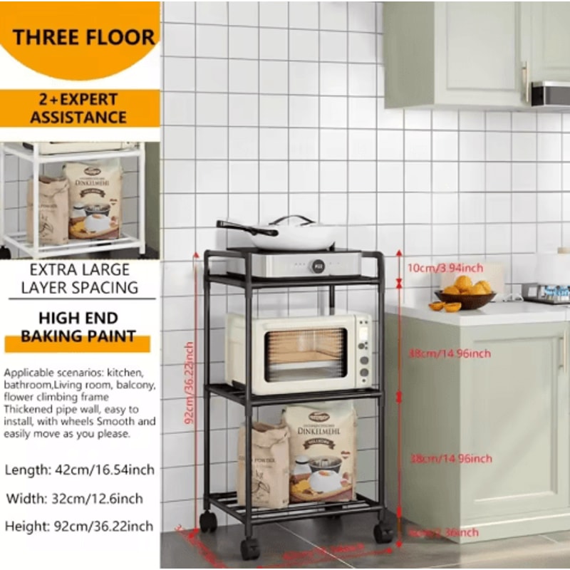 MultiLayer Floor Standing Kitchen Rack With Microwave Storage Shelf 5