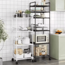 multi-layer floor standing kitchen rack with microwave storage shelf