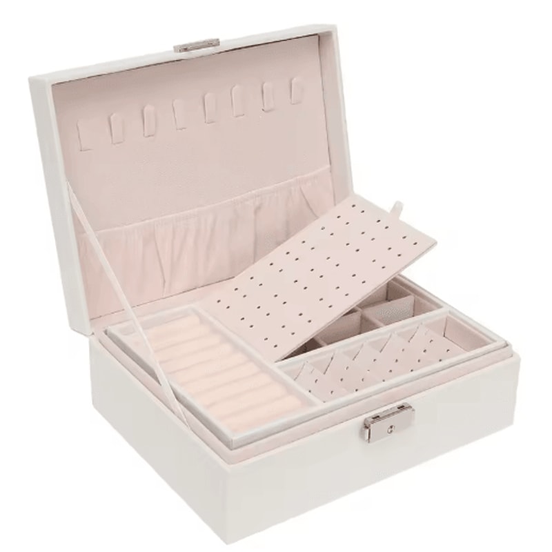 DoubleLayer Wooden Jewelry Box With PU Leather Organizer Ring Storage 1