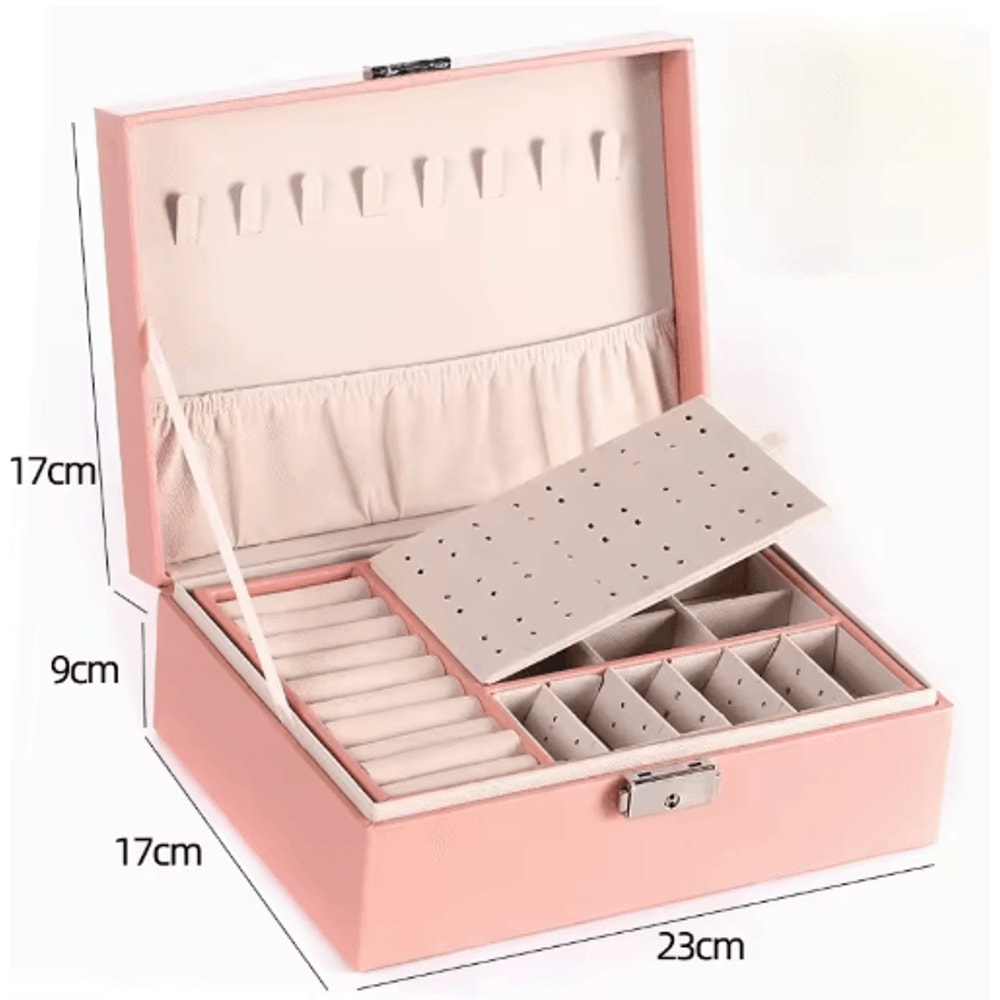 DoubleLayer Wooden Jewelry Box With PU Leather Organizer Ring Storage 2