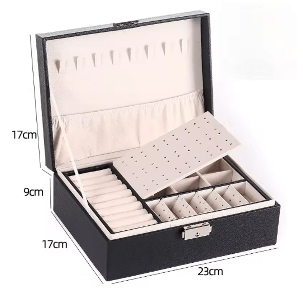 DoubleLayer Wooden Jewelry Box With PU Leather Organizer Ring Storage 3
