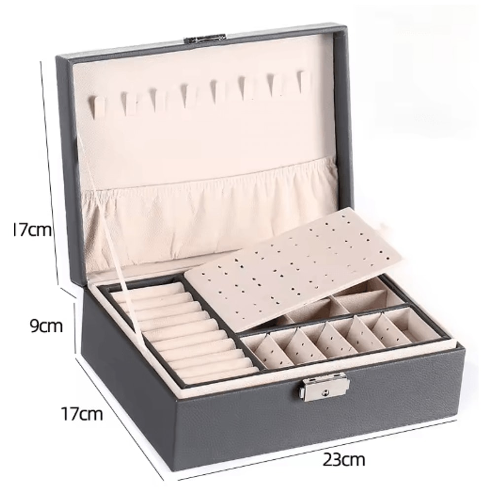 DoubleLayer Wooden Jewelry Box With PU Leather Organizer Ring Storage 5