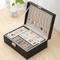 DoubleLayer Wooden Jewelry Box With PU Leather Organizer Ring Storage 0
