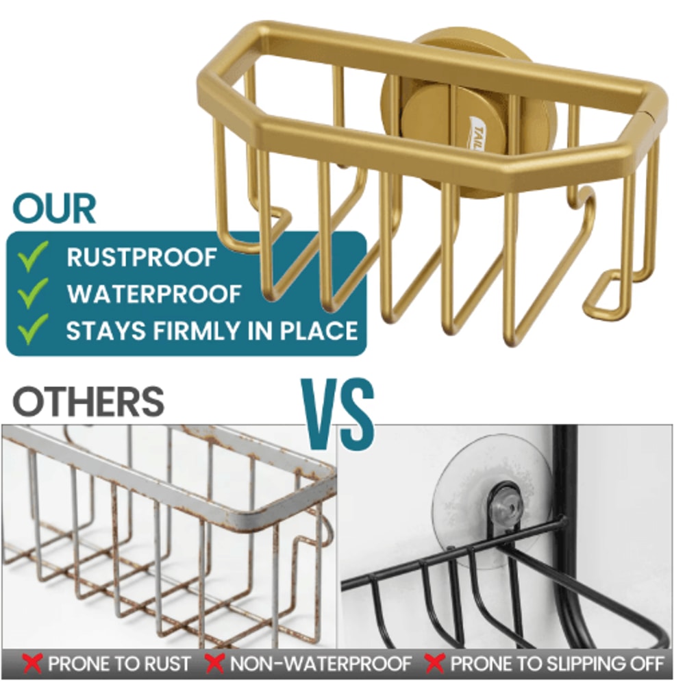 TAILI Gold Suction Cup Sponge Holder Rustproof Aluminum Sink Caddy 4