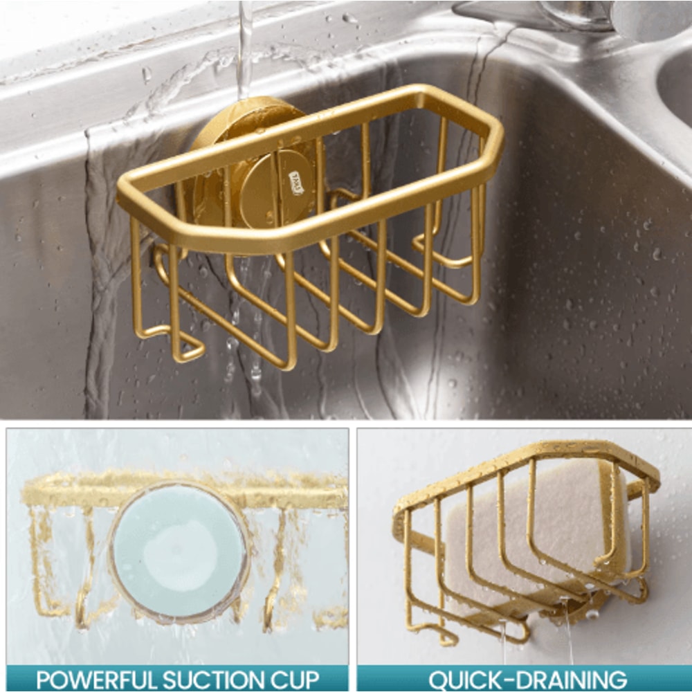 TAILI Gold Suction Cup Sponge Holder Rustproof Aluminum Sink Caddy 5