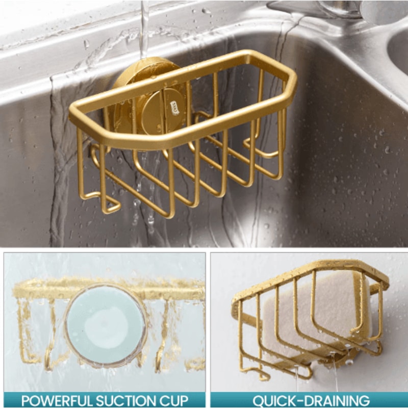 TAILI Gold Suction Cup Sponge Holder Rustproof Aluminum Sink Caddy 5