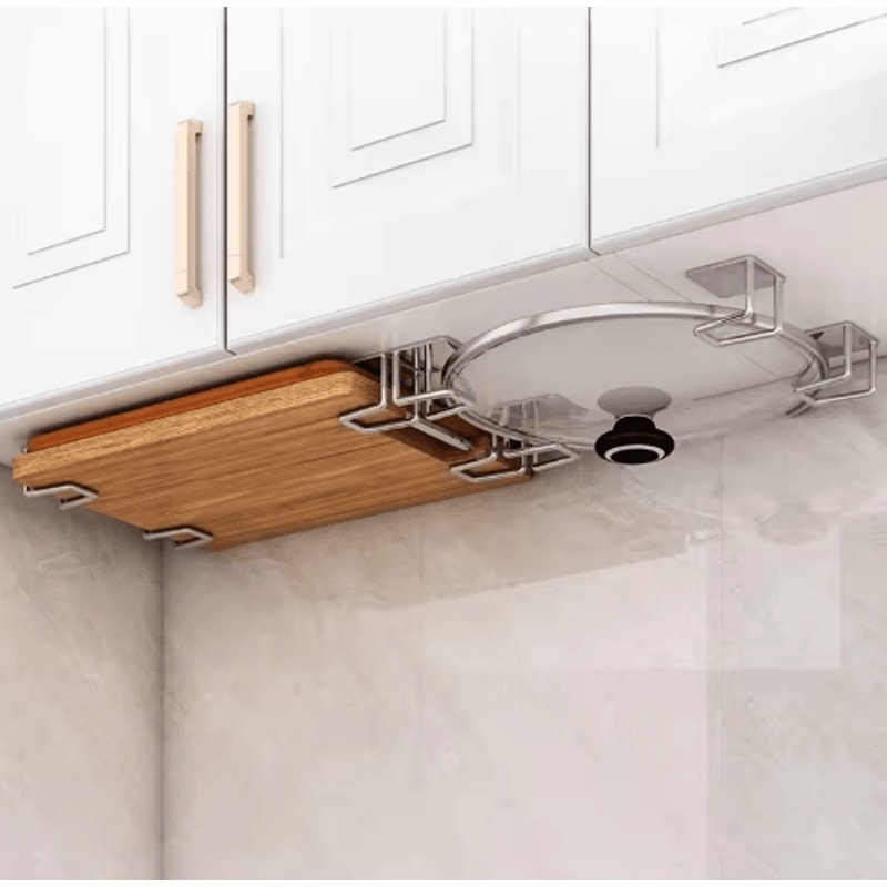 NonPerforated Wall Mounted Kitchen Shelves With Cutting Board Pot Lid Rack 13