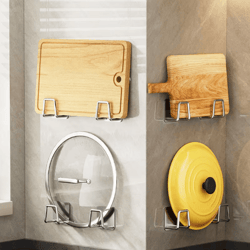 non-perforated wall mounted kitchen shelves with cutting board & pot lid rack