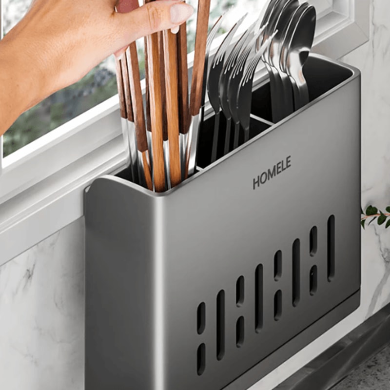 Multifunctional Flatware Organizer With Detachable Drain Base 0