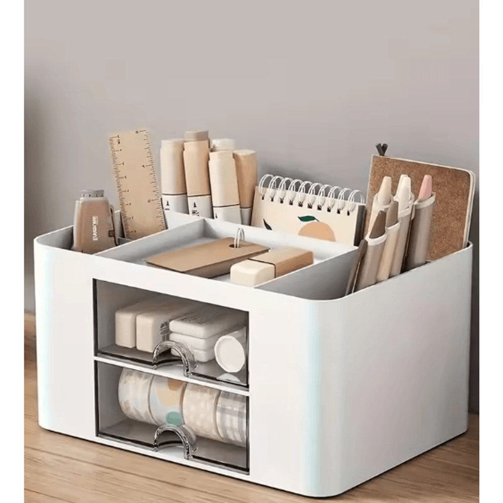 DualDrawer MultiFunctional Desk Organizer With 2 Storage Drawers 0