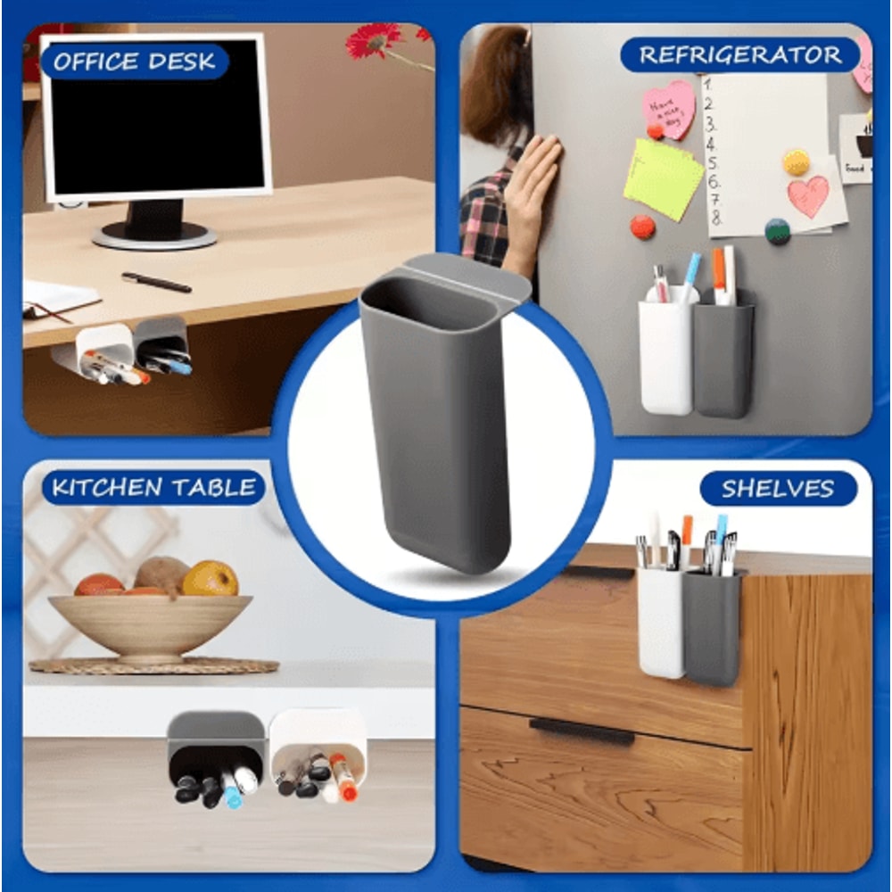 ClipLock Adhesive Desk Pen Holder Set For Easy Workspace Organization 7