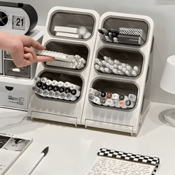 flexistore foldable multi-compartment desk organizer for pens, tea & coffee pods