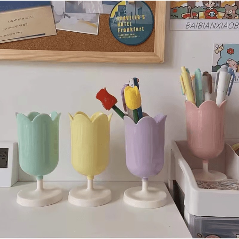 INS Tulip Plastic Pen Holder Desktop Storage Bucket Organizer 0