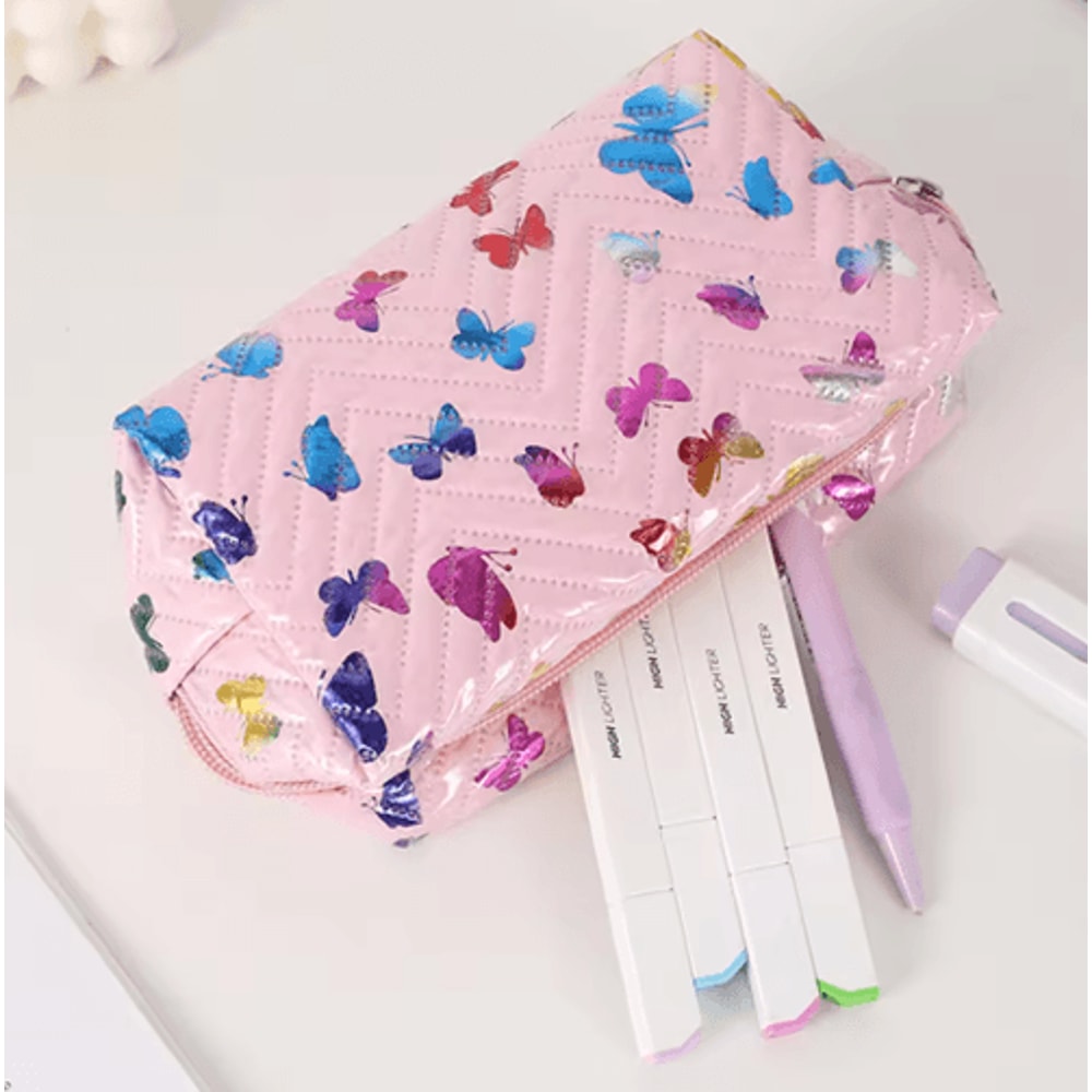 Glossy Butterfly PU Leather Pencil Case For Office Study 5