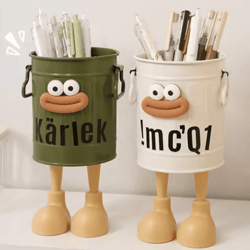 funcartoon desk pen holder with random letter stickers