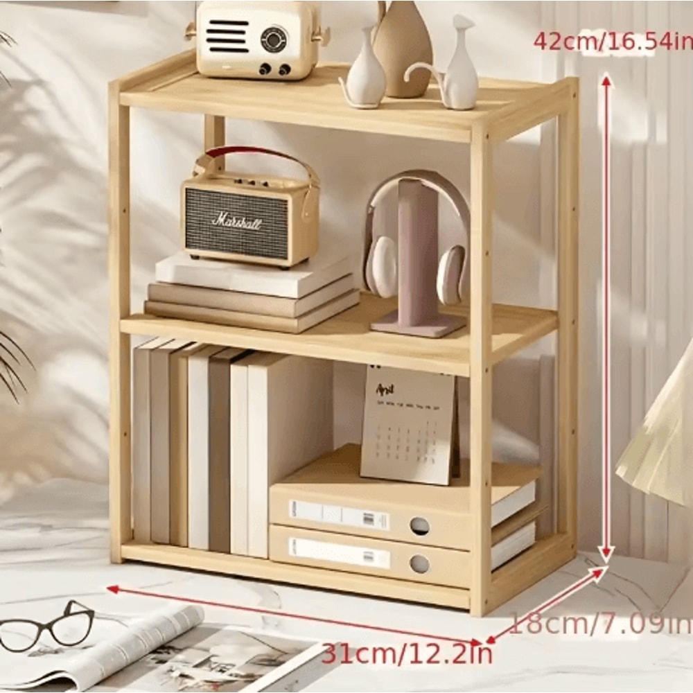 NaturalStack Wooden 3Tier Desktop Storage Rack For Office School 0