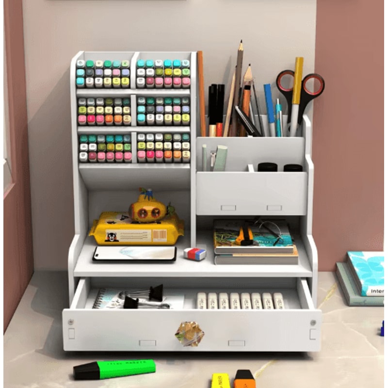 WoodCraft Wooden Desk Organizer Shelf With Mark Pen Holder Mini Bookshelf 4