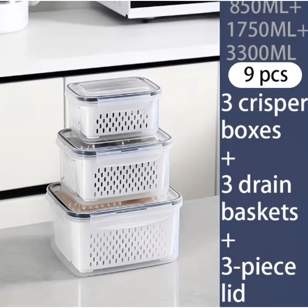 9 Piece Leak Proof Food Storage Container Set With Drain Baskets And Lids 1