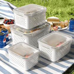 9 piece leak proof food storage container set with drain baskets and lids