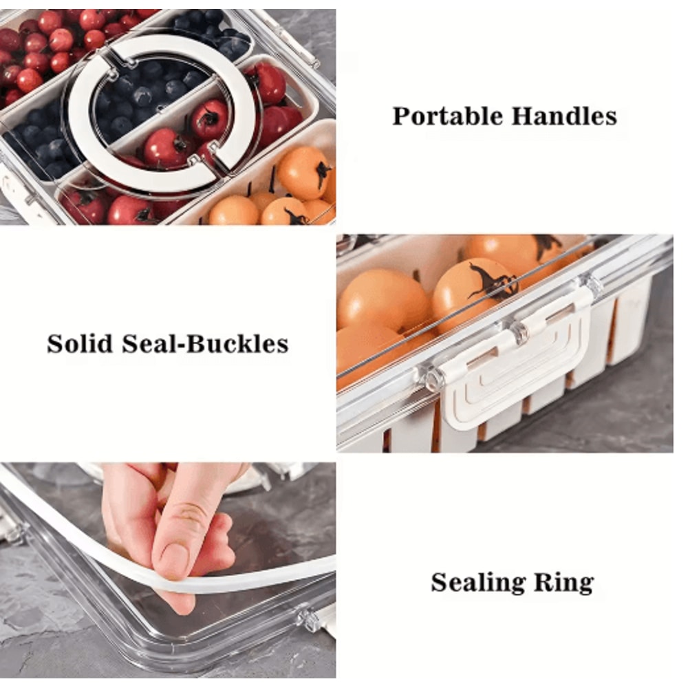 Portable Snack Tray With Handle And Divided Veggie Serving Container 4