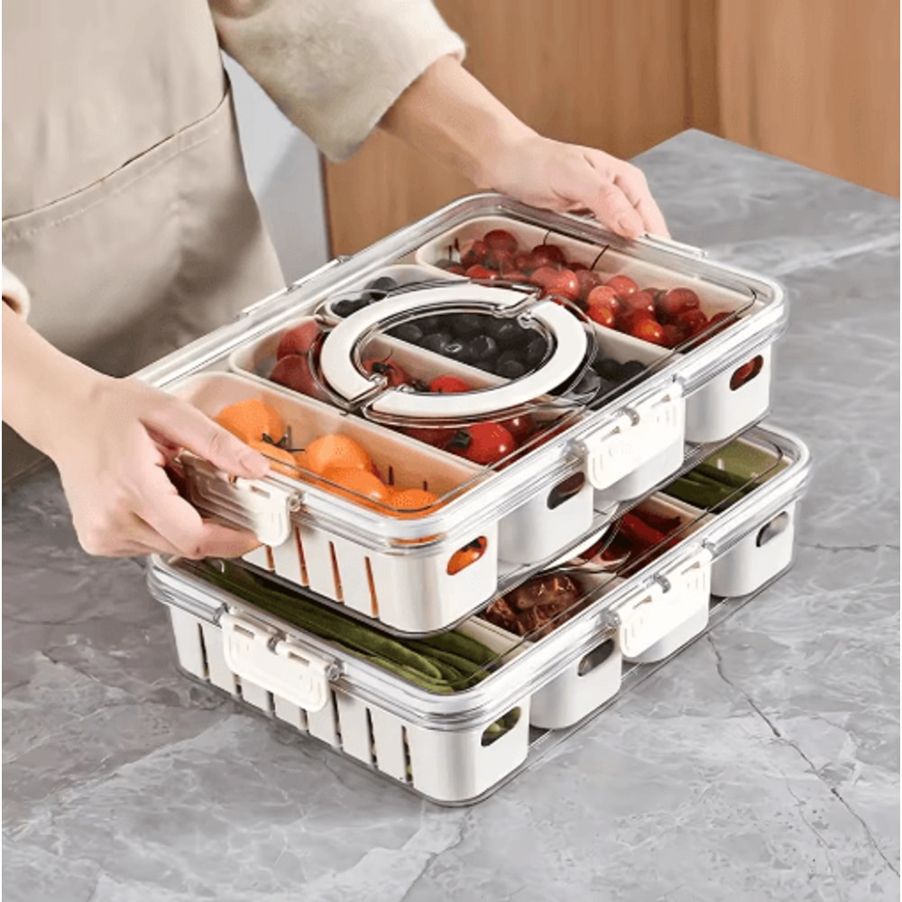 Portable Snack Tray With Handle And Divided Veggie Serving Container 6