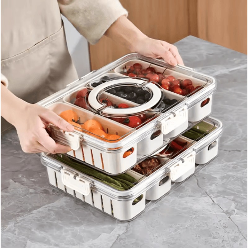 Portable Snack Tray With Handle And Divided Veggie Serving Container 6