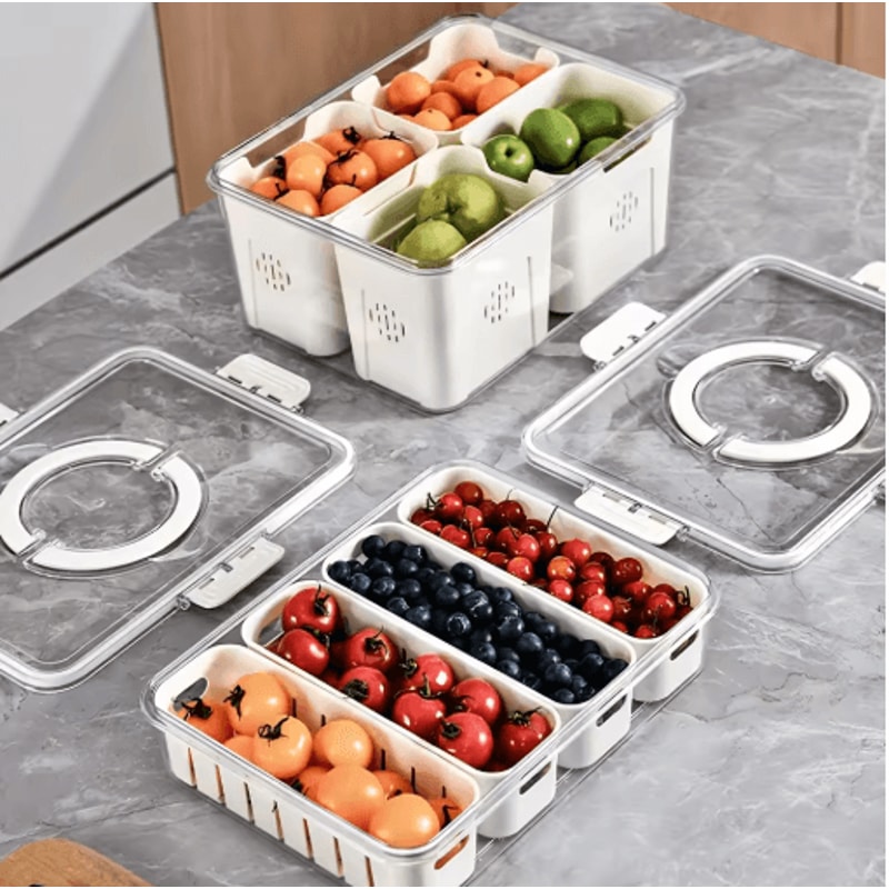 Portable Snack Tray With Handle And Divided Veggie Serving Container 7