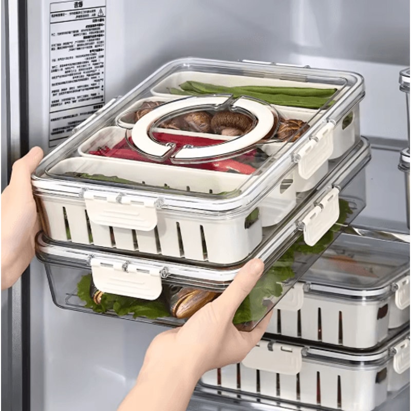 Portable Snack Tray With Handle And Divided Veggie Serving Container 0