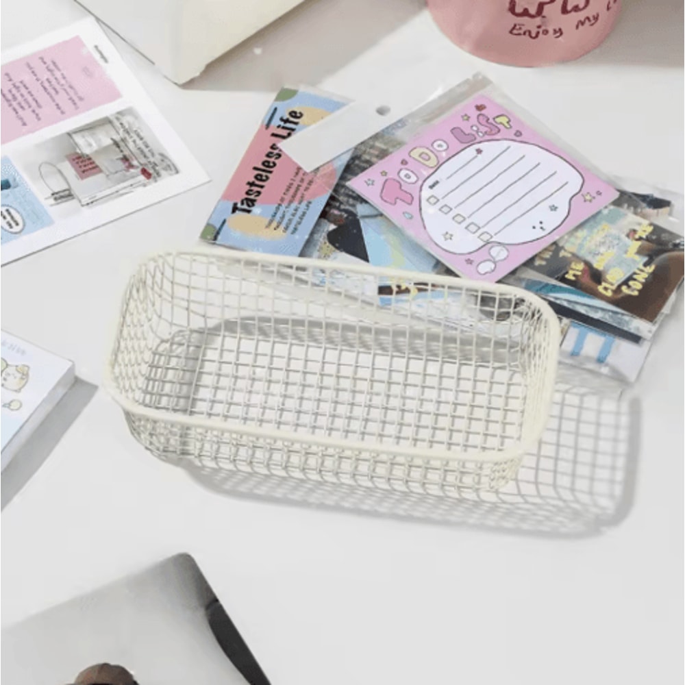 INS Style Metal Desktop Storage Basket For Stationery Photocards And Makeup 3