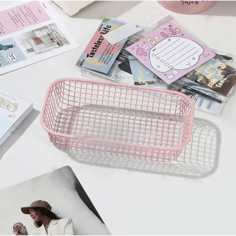 INS Style Metal Desktop Storage Basket For Stationery Photocards And Makeup 4